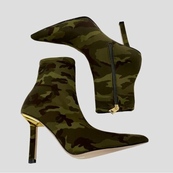 New Good American High Kickstand Bootie Size 6.5 Camo Neoprene Gold Accents - Picture 2 of 7